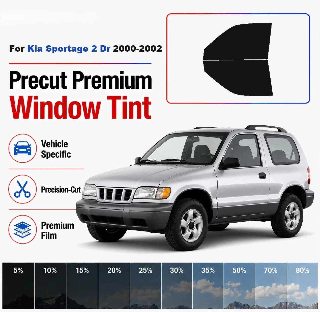 Premium Precut Window Tint Kit Front Rear Windows Rear Windshield For Kia Sportage 2 Dr 2000-2002 Complete Set Nano Ceramic Film