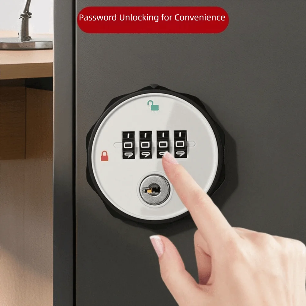 4-Digit Combination Cabinet Password Lock Weatherproof Round Padlock Drawer Lock Anti-theft Reset Function Cam Lock with Key