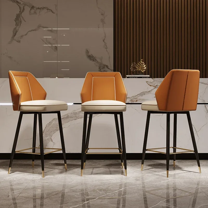 

Nordic Luxury Bar Chair Metal Leather Design Minimalist Waterproof Counter Height Chairs Taburetes Altos De Cocina Furniture