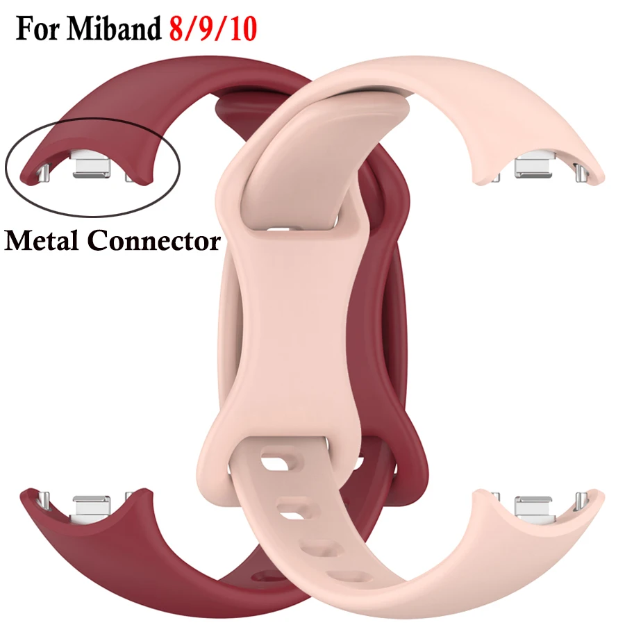 Silicone Strap for Xiaomi Mi Band 10 9 8 Strap Sport Bracelet Pulseira Correas Xiaomi Smart Band 10 9 8 Strap Metal Connector