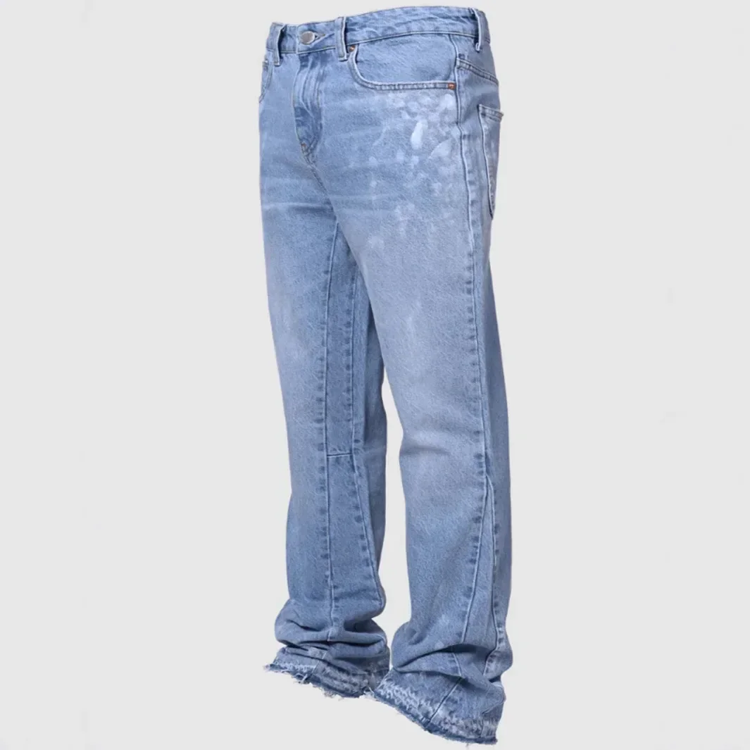 Jeans Men Vintage Straight Pants Mid Waist Stretch Distressed Washed Pockets Button Basics Trousers Streetwear Denims
