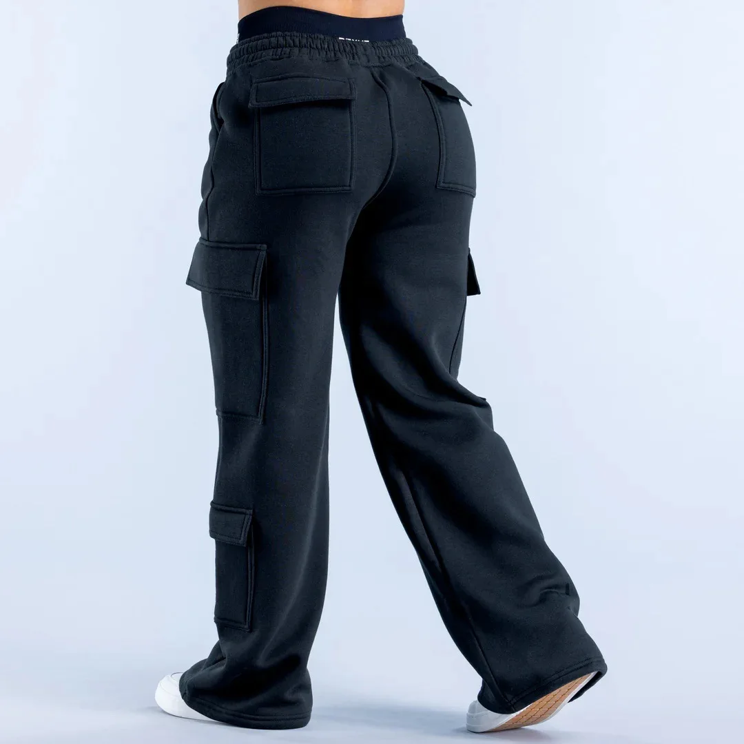 2026 Damen-Cargohose mit weitem Bein, elastischem Bund und großen Taschen, lässige Fitness-Sportbekleidung, Y2k-Lange Hose – Detail 10