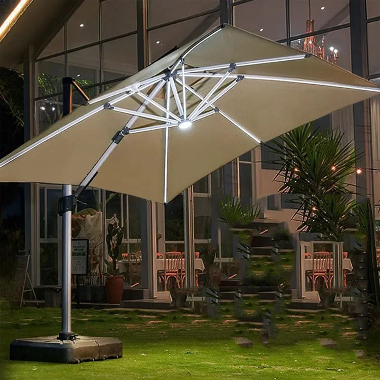 Modern Design Solar Powered LED Light Umbrella For Outdoor Furniture Parks Hotels And Villas Patio Umbrellas & Bases