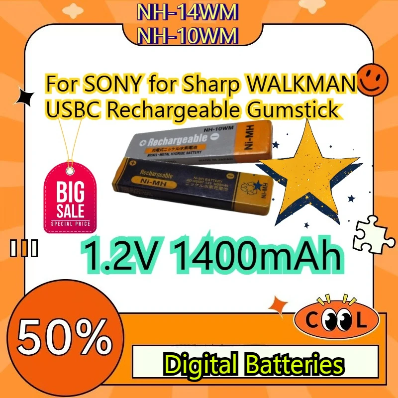 NH-14WM NH-10WM 1.2V 1400mAh  Replacement Digital Battery for SONY for Sharp WALKMAN USBC Rechargeable Gumstick
