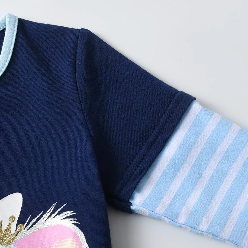 DXTON wiosna jesień z długim rękawem zestawy ubrań dla dzieci pulowerowe topy + spodnie 2 szt. Garnitury motyl królik kreskówka zestaw piżam dla dzieci