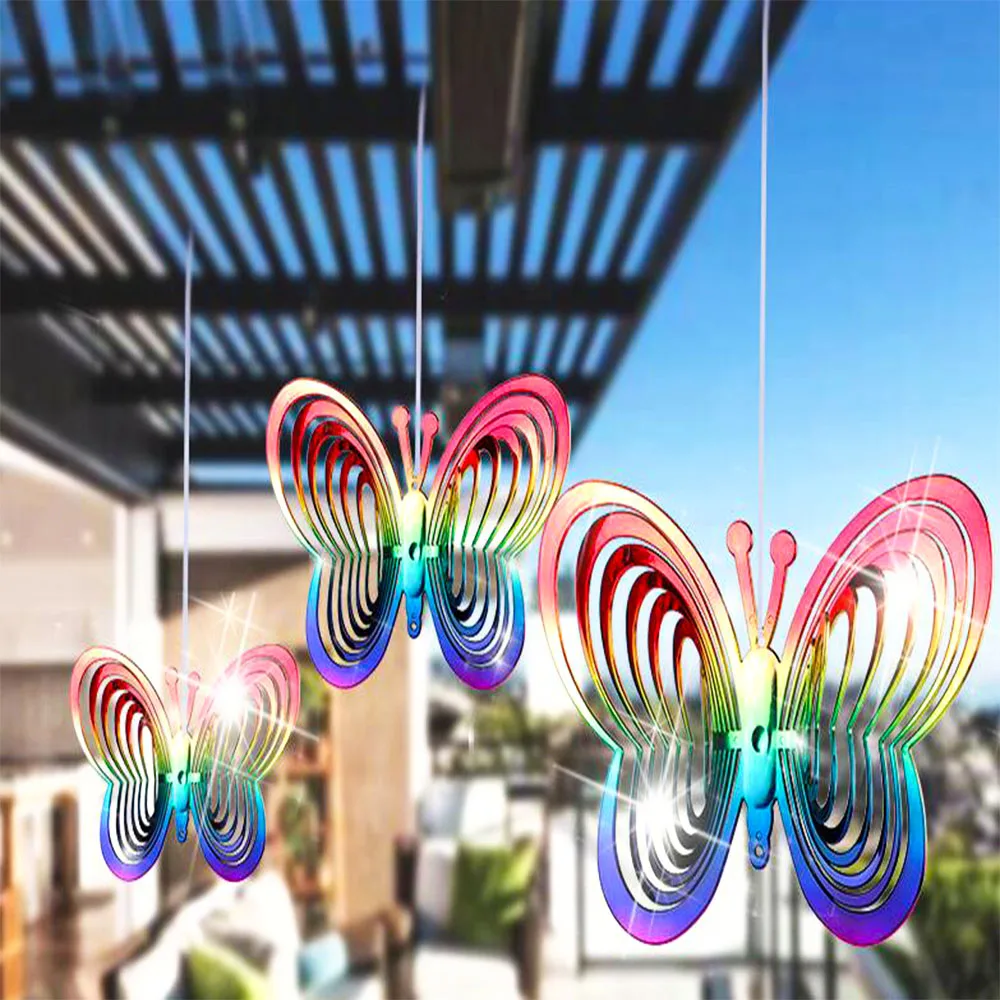 3D Wind Spinner Metallic Colorful Iridescent Reflective Outdoor Hanging Decor Rotating Windmill for Yard Patio Decor Summer 2025