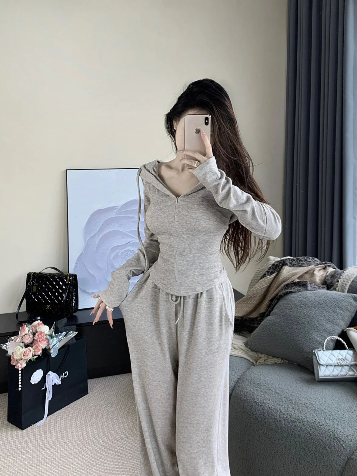 

Уютный спортивный костюм Beloved Thousand Gold: толстовка с капюшоном и широкие брюки, повседневный комплект из двух предметов, длинный свитер, длинное пальто