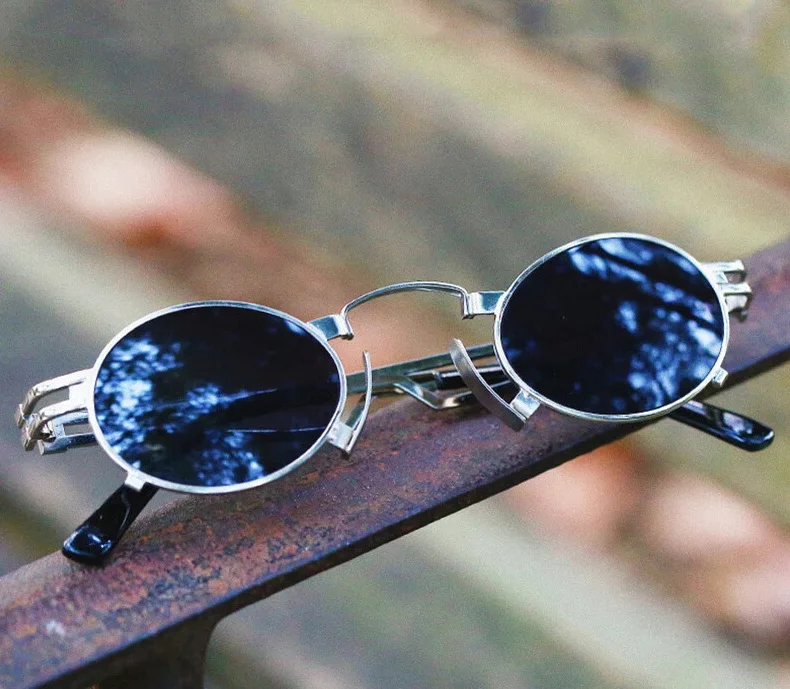 Punk Kleine Runde Sonnenbrille Frauen Retro Marke Designer Metall Rahmen Fashion Shades UV400 Sonnenbrille Weibliche Outdoor Brillen Männer – Detail 2