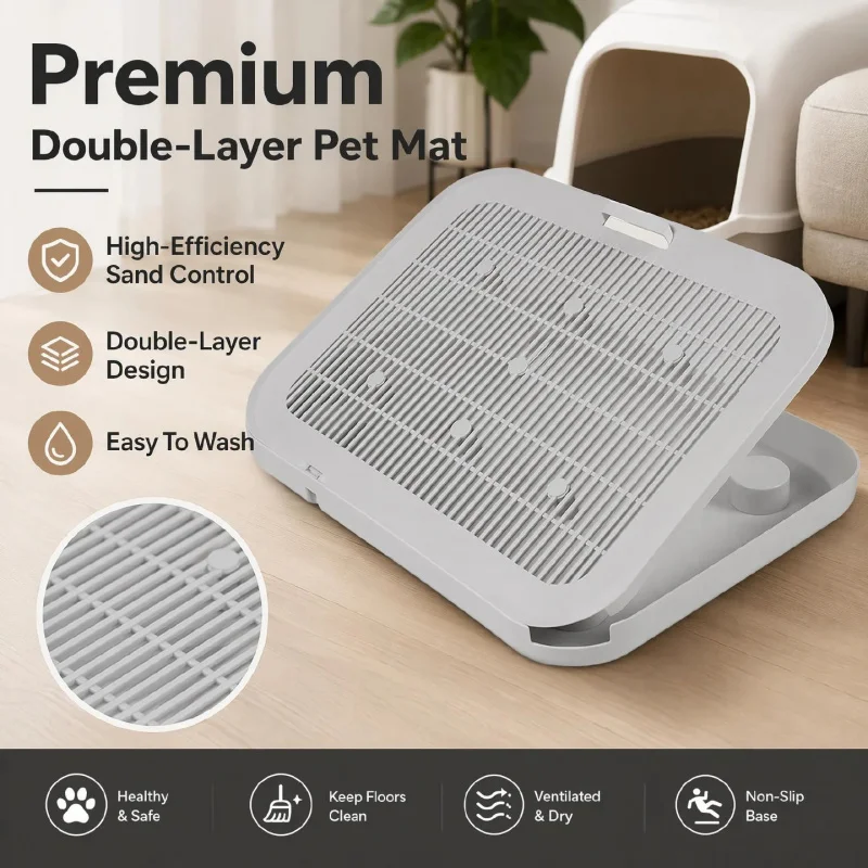 Double Layer EVA Honeycomb Sand Catcher Pad Waterproof Anti-Tracking Pet Floor Mat for Kitty Toilet