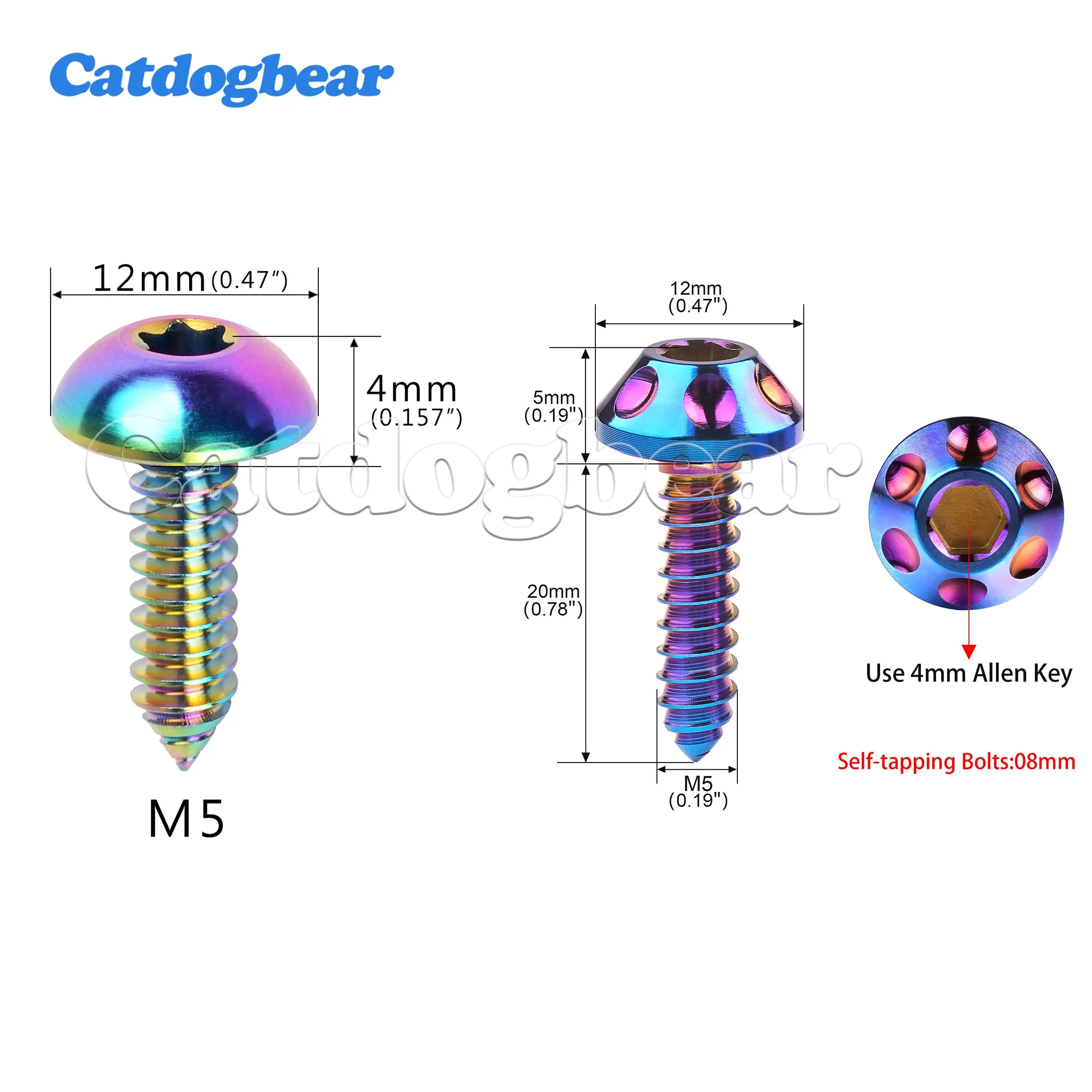 Catdogbear Titanium 4PCS Bolt M5x17/20mm Self-Tapping Button Torx Head Self Tapping Button Torx Head Screw for Motorcycle Car