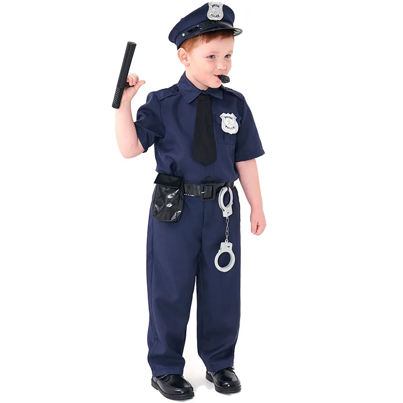 Police Officer Costume for Kids Boy Cop Swat Role Playing Outfits for Halloween Party
