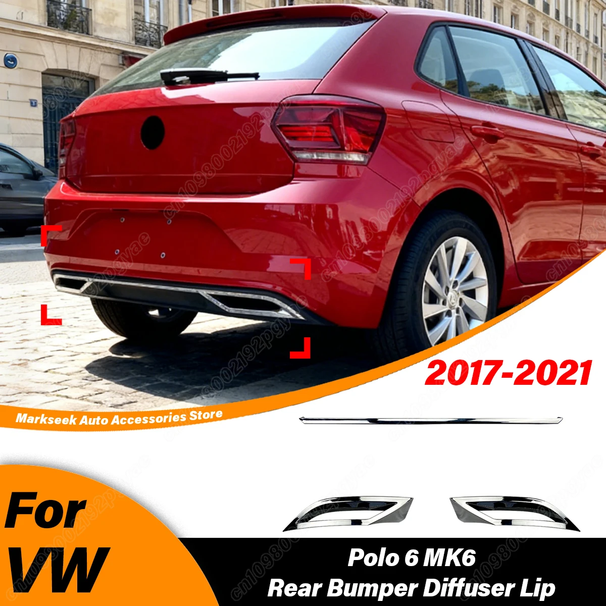 

For VW Polo 6 MK6 2017 2018 2019 2020 2021 Rear Bumper Diffuser Lip Spoiler Car Rear Lower Protector Guard Splitter Body Kit