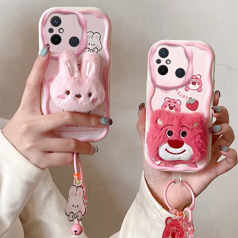 

3D Cartoon Plush Case For Xiaomi Redmi 9A 9C 9AT 9T 9i 10 10A 10C 11A 12C A1 A2 K50i Furry Nutria Bunny Bear Soft Fur Cover