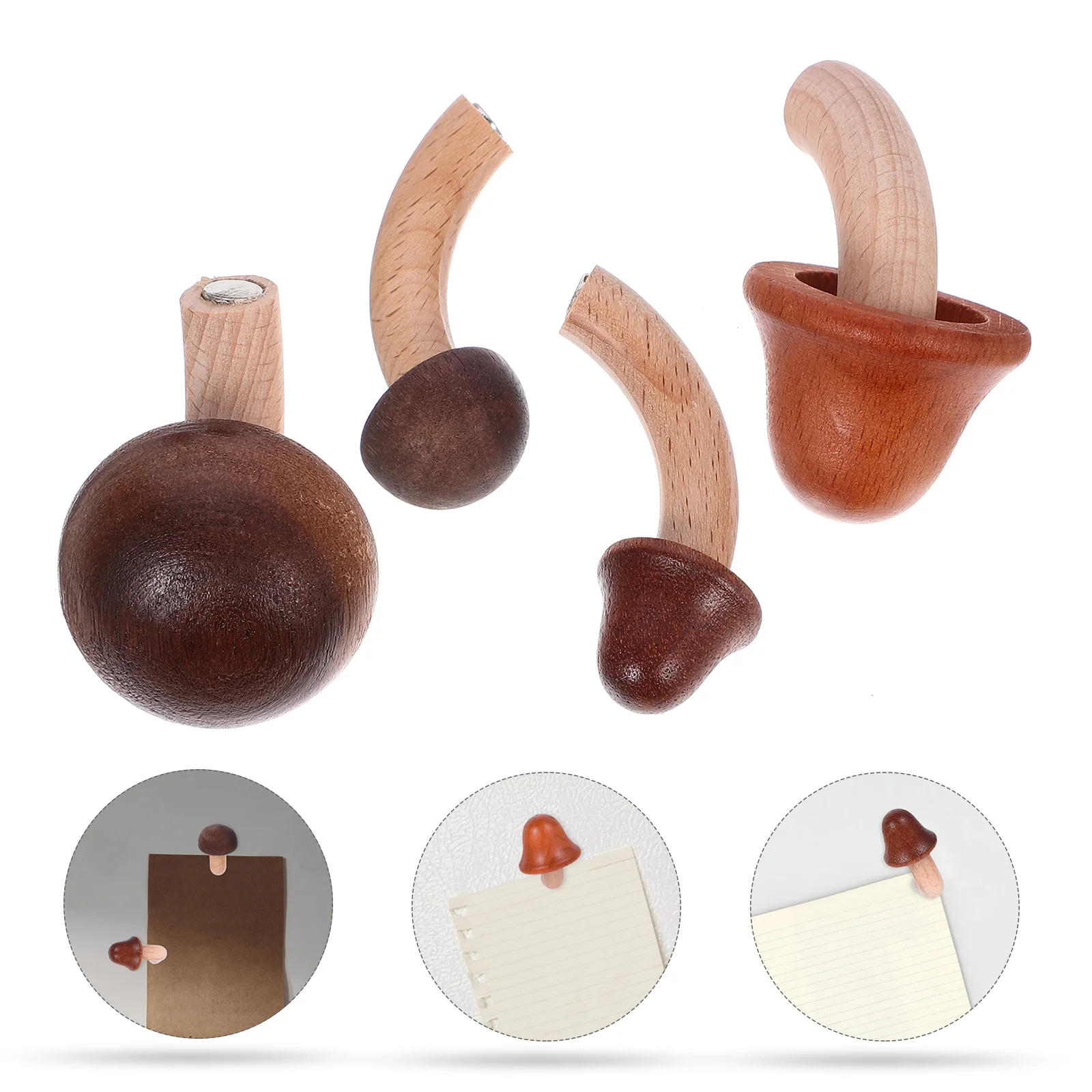 

4 Pcs Wooden Mushroom Magnets Office Fridge Kitchen Refrigerator Whiteboard Decoration