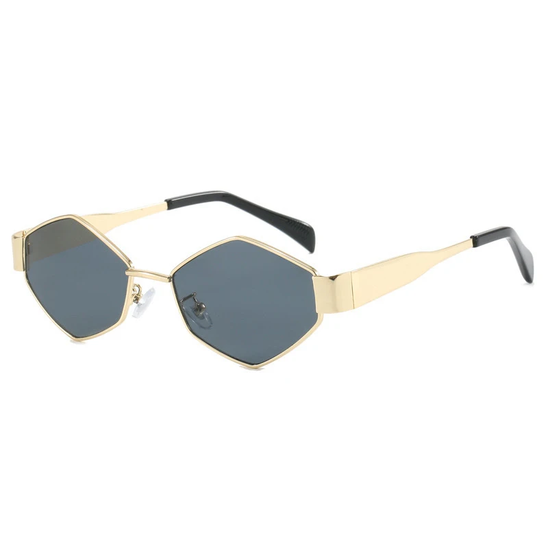 Fashion Polygonal Women Sunglasses 2024 Vintage Brand Rhombus Ladies Sun Glasses Shades Unique Metal Frame Punk Eyewear Men