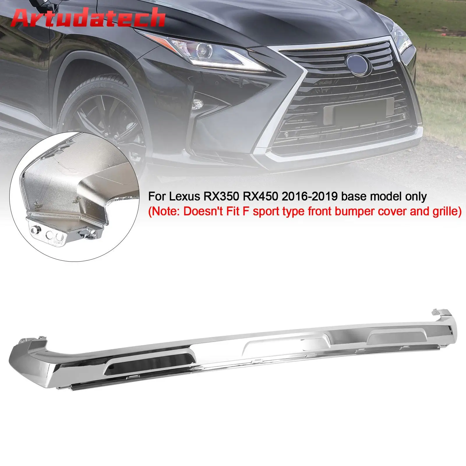Artudatech Front Bumper Cover Lower Grille Fit for RX350 RX450 2016-2019 Base Chrome Molding
