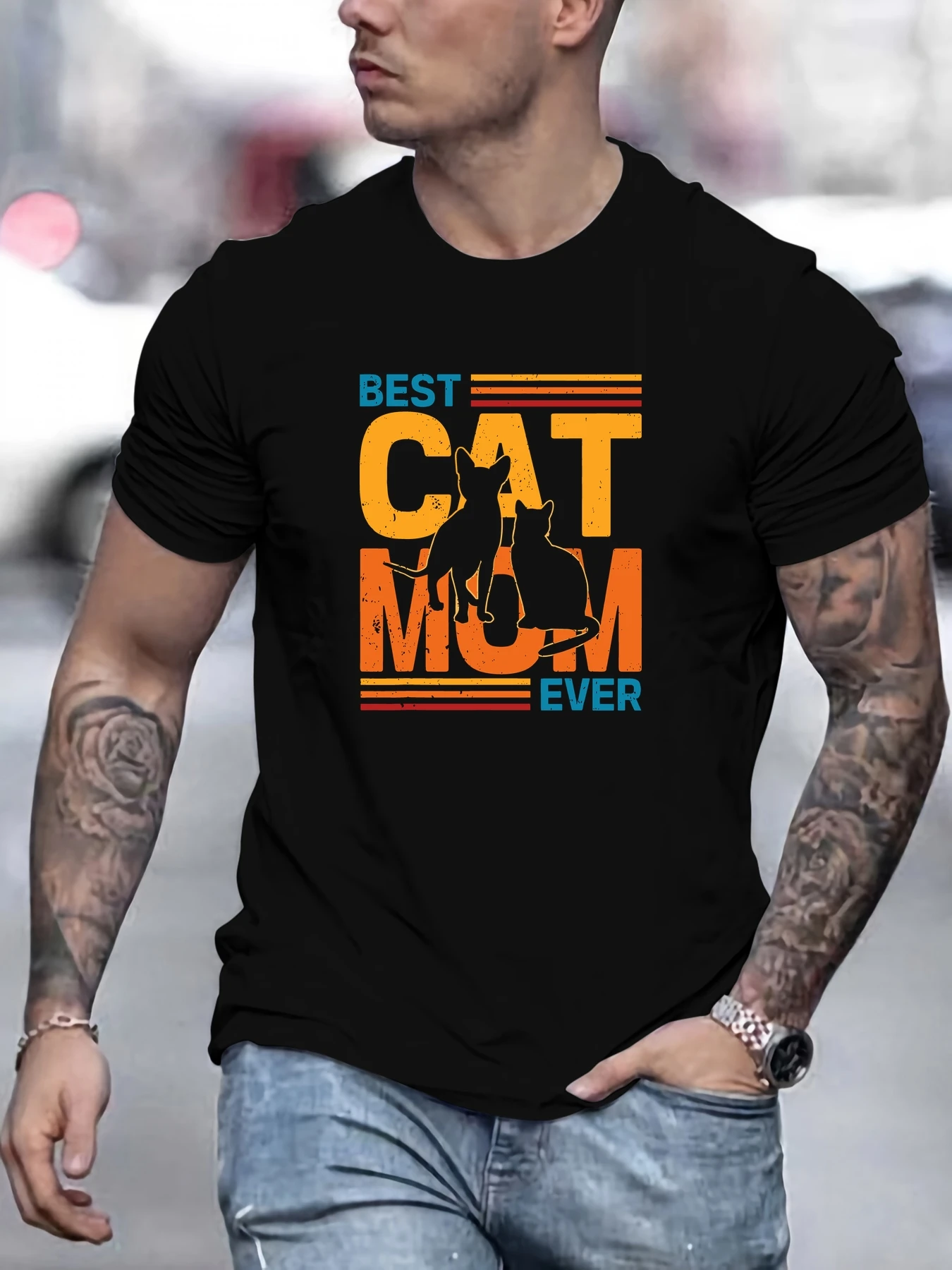 

Men's Best Cat Mom Pattern Summer Casual Crew Neck Short T-Shirt
