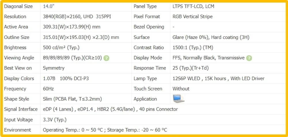 MNE001EA1-1 SD10Q67019 5D10V82349 14 inch Laptop Display LCD Screen No-touch Slim IPS Panel 4K UHD 3840x2160 EDP 40pins 60Hz