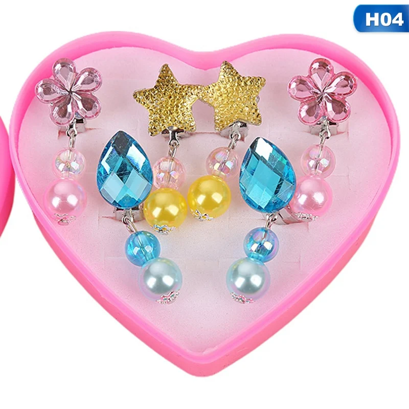 Cartoon Heart/Flower Lovely Korean Style Baby Ear Clips Set Girls Rings Star Bow Ear Clips Kids Clip Earrings Gifts for Girls