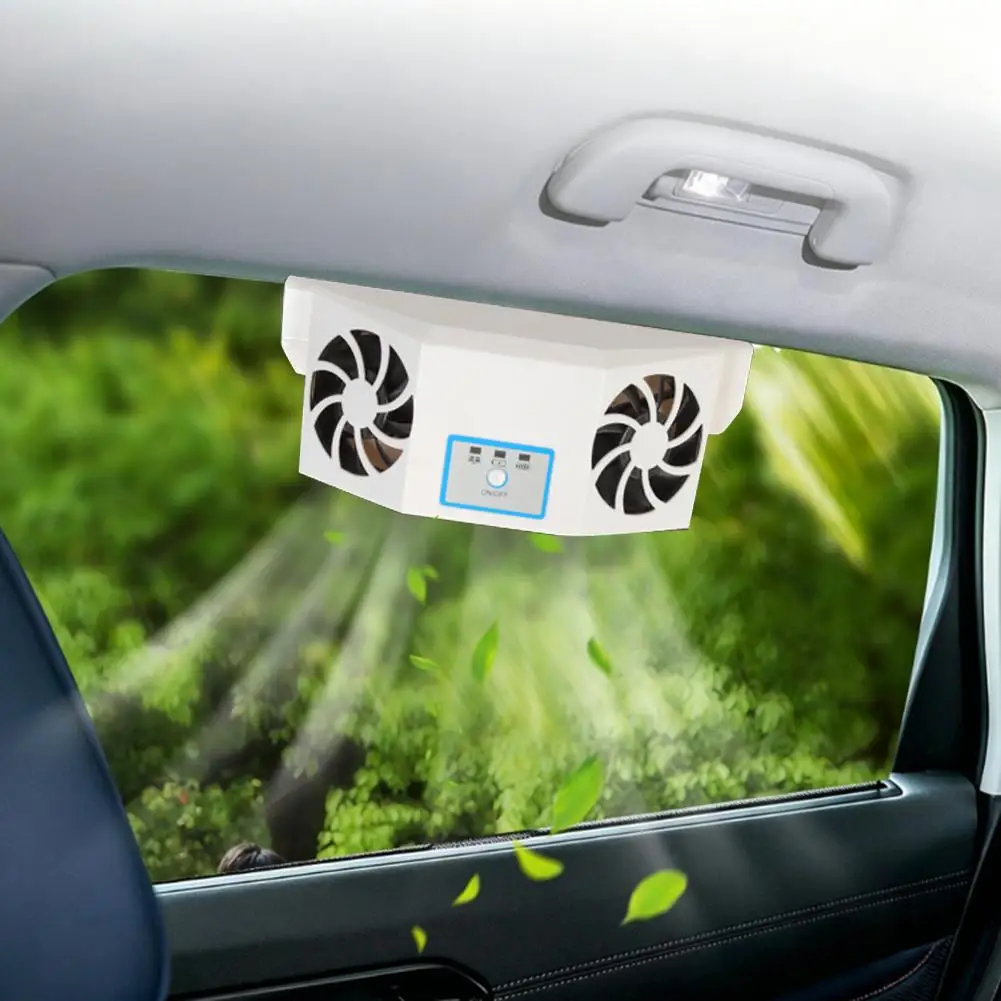 Dual Fan Solar Car Ventilator Windshield Mount Auto Heat Extraction Cooler Solar Energy Car Interior Cooling Exhaust Fan