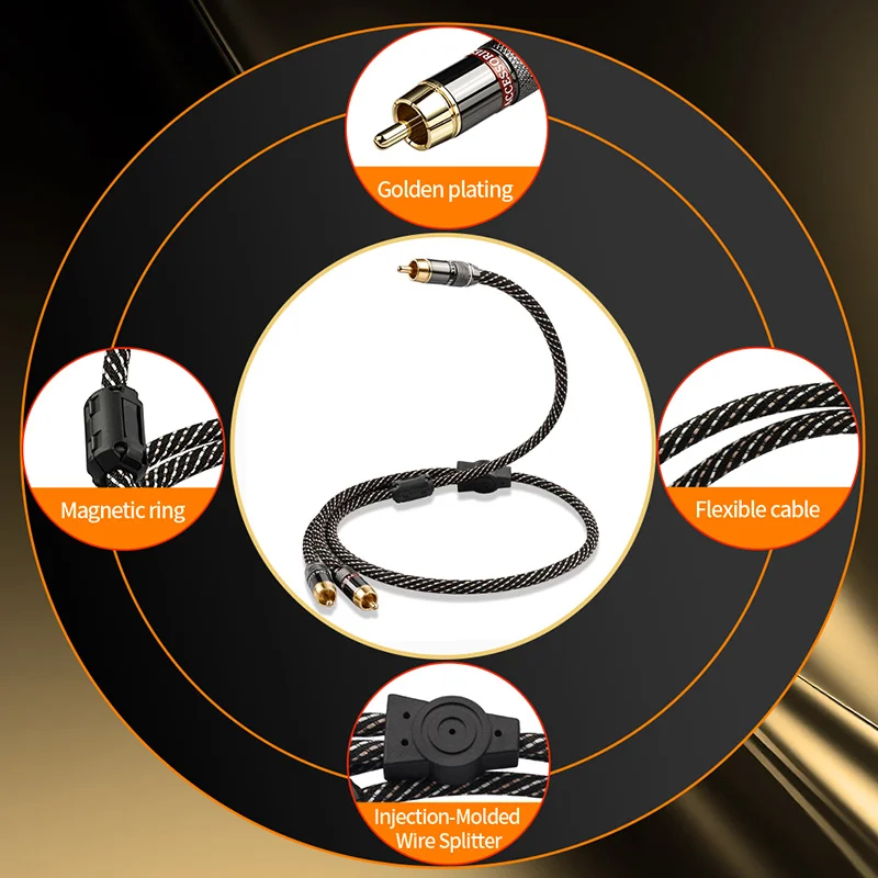YYTCG HIFI rca to 2rca audio cable 6N OFC Subwoofer Y Cable RCA 1 Male to 2 Male Audio cable for Speaker,DVD, TV, Amplifier