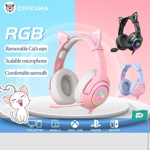 ONIKUMA PC 게이머용 유선 헤드폰, K9, RGB 조명, 유연한 HD 마이크, 3.5mm 게임용 헤드셋, 컴퓨터 이어폰, PS4 XBox