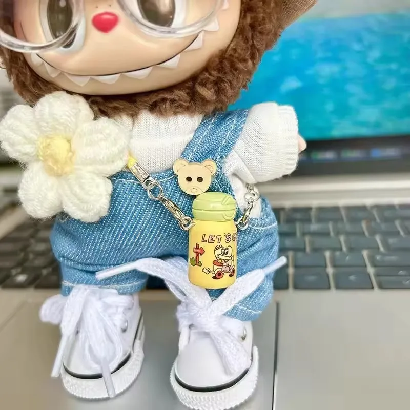 دمية لعبة منزل الملحقات قلادة الغيتار الكرتون كوب ماء لدمية لابوبو الملابس والاكسسوارات الديكور