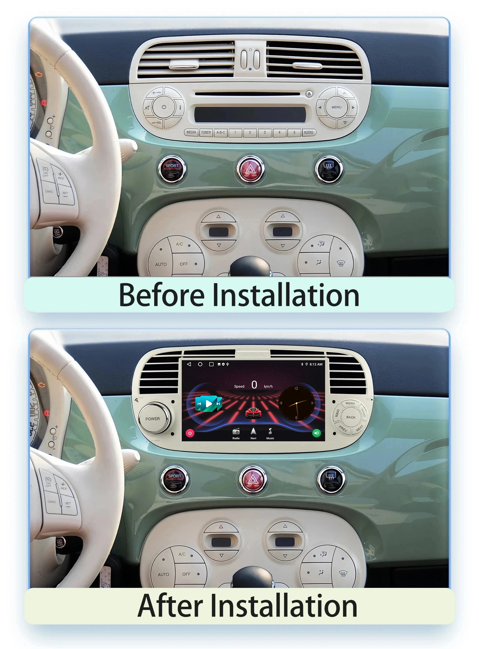 7\'\' Car Multimedia Player Android Auto For FIAT 500 GPS Carplay 5GWIFI Radio Stereo Video Fan Carplay