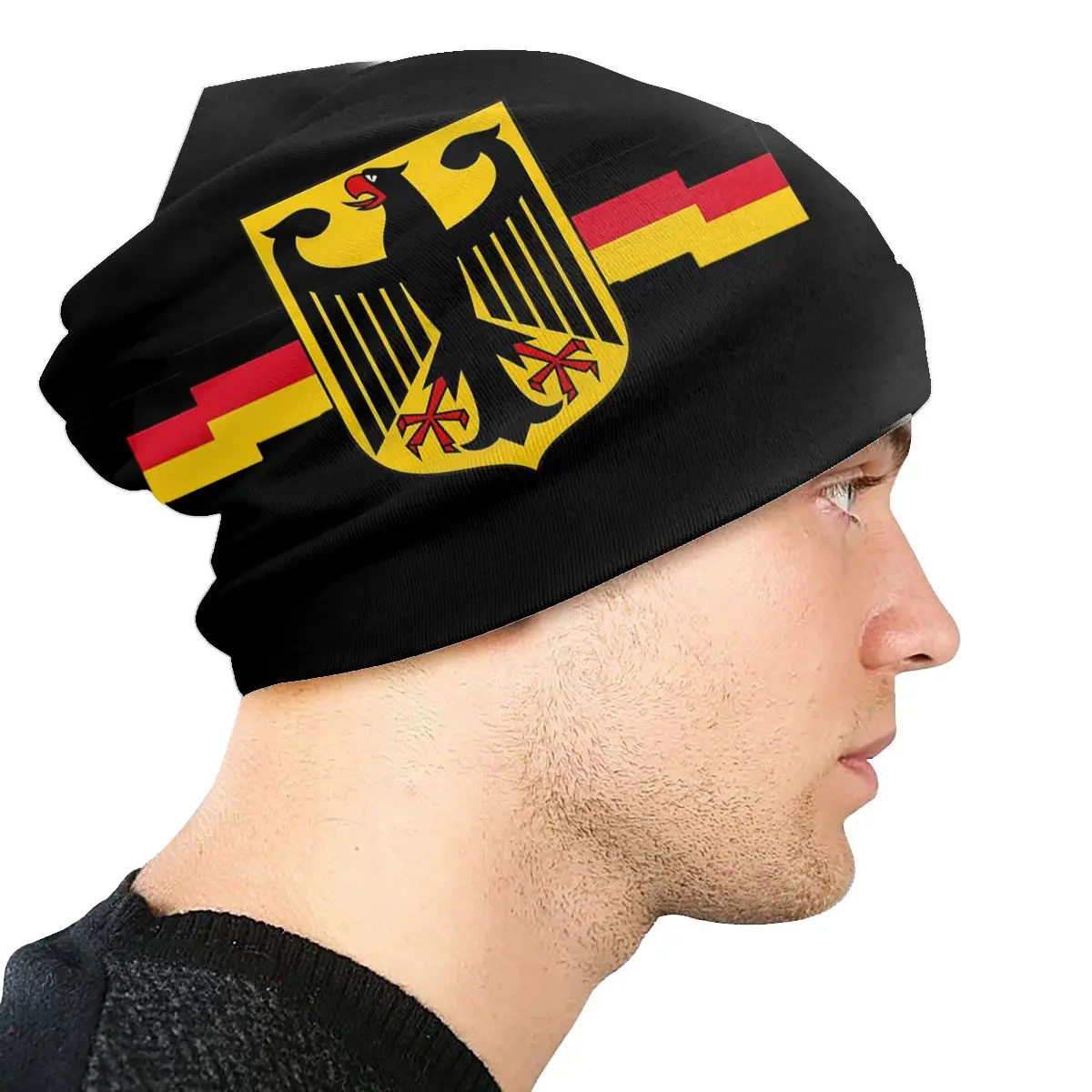 Custom Unisex Winter Warm Bonnet Knitting Hats Cool German Eagle On Shield Beanie Cap Outdoor Ski Germany Flag Beanies Caps