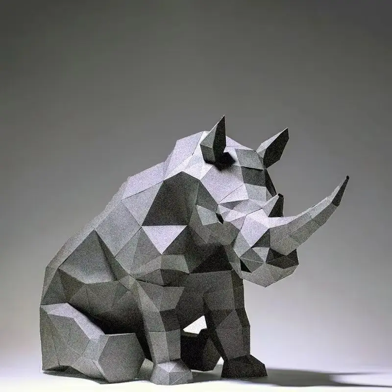 Modèle de papier de rhinocéros 65cm, décoration de maison, ornement de salle, décoration de bureau, Papercraft, puzzle 3D DIY, jouets créatifs faits à la main, accessoire de Sculpture