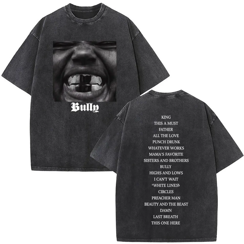 Kanye West Bully Album 2026 Tour Print Vintage Washed T-shirt Men Women Hip-hop Punk T-shirt Short-sleeved Loose Casual T-shirts