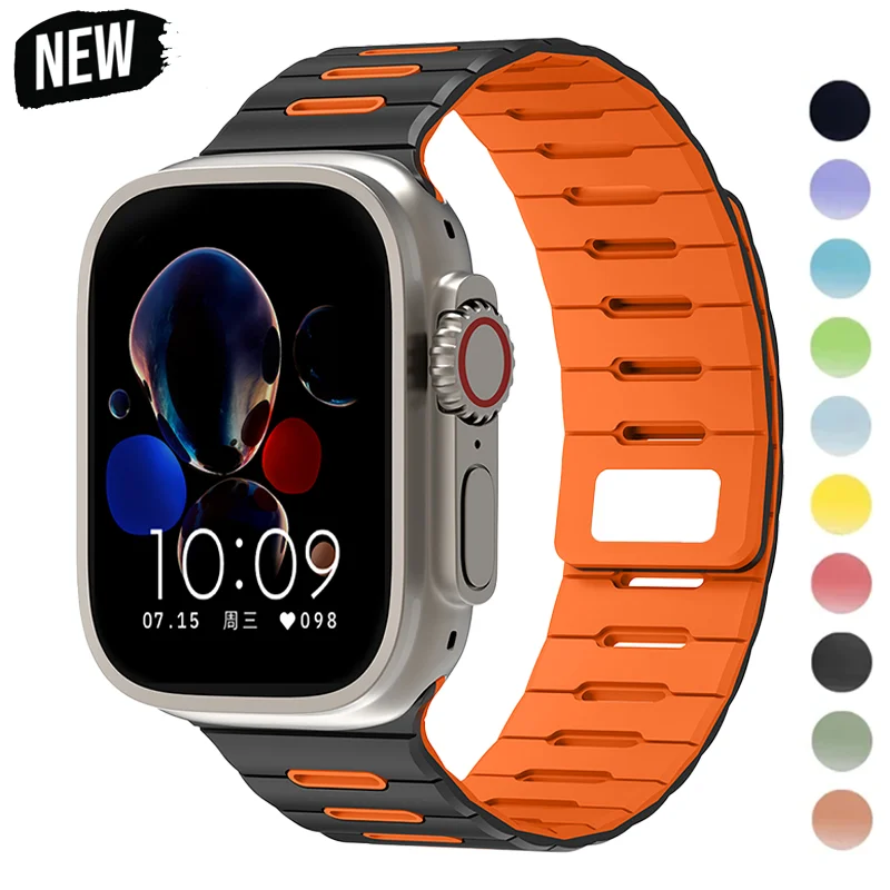 Bracelet magnétique sport en silicone pour Apple Watch Ultra 3/2 49mm 11 10 46mm 42mm, bracelet pour iWatch 11 10 9 8 7 6 SE 45mm 44mm