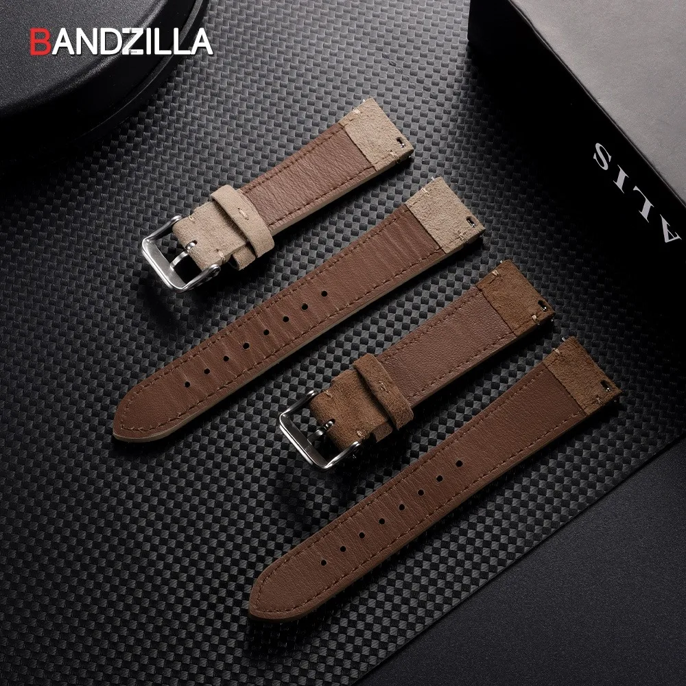 20mm 22mm Vintage Suede Leather Watch Strap for Seiko Handmade Stitching Watchband for Rolex Universal Quick Release Bracelet