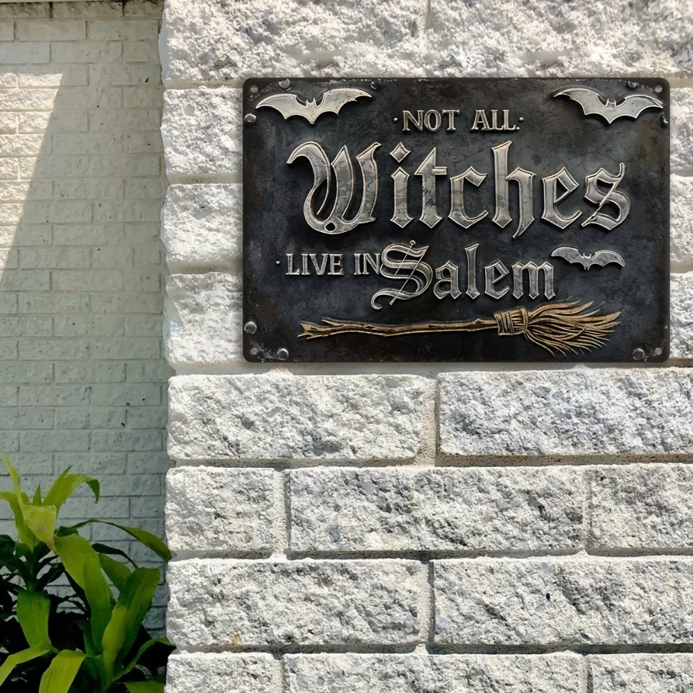 2D Flat 8X12 Inch Aluminum Sign Vintage Bat Broom Weatherproof Wall Plaque Black Poster Gift for Man Cave Bar Farmhouse