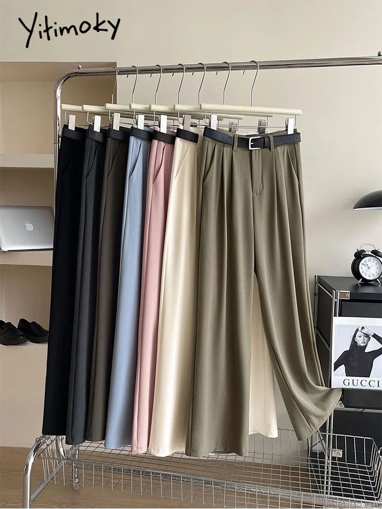 Fashion Pants Women Vintage Casual Streetwear Capris Solid Loose Pockets Full Length Wide Leg Pant 2025 New Spring Summer Pants