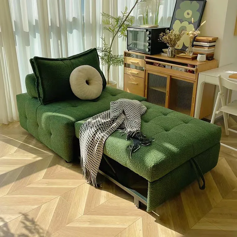 

Puff pull sofa bed, small apartment green fabric sofa, living room dual-purpose foldable retractable, single sofa bed