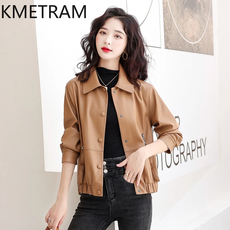 KMETRAM-Chaqueta de piel de oveja auténtica para mujer, abrigo corto de estilo coreano, ajustado, primavera y otoño, novedad de 2024