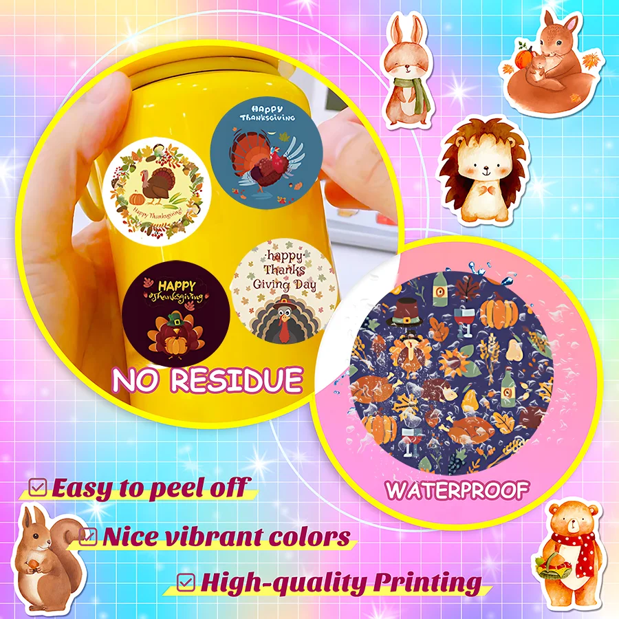 48/96PCS Thanksgiving Stickers Waterproof Fall Harvest Decor for Phone Case Laptop Diary Journal Scrapbook Decoration DIY Gift