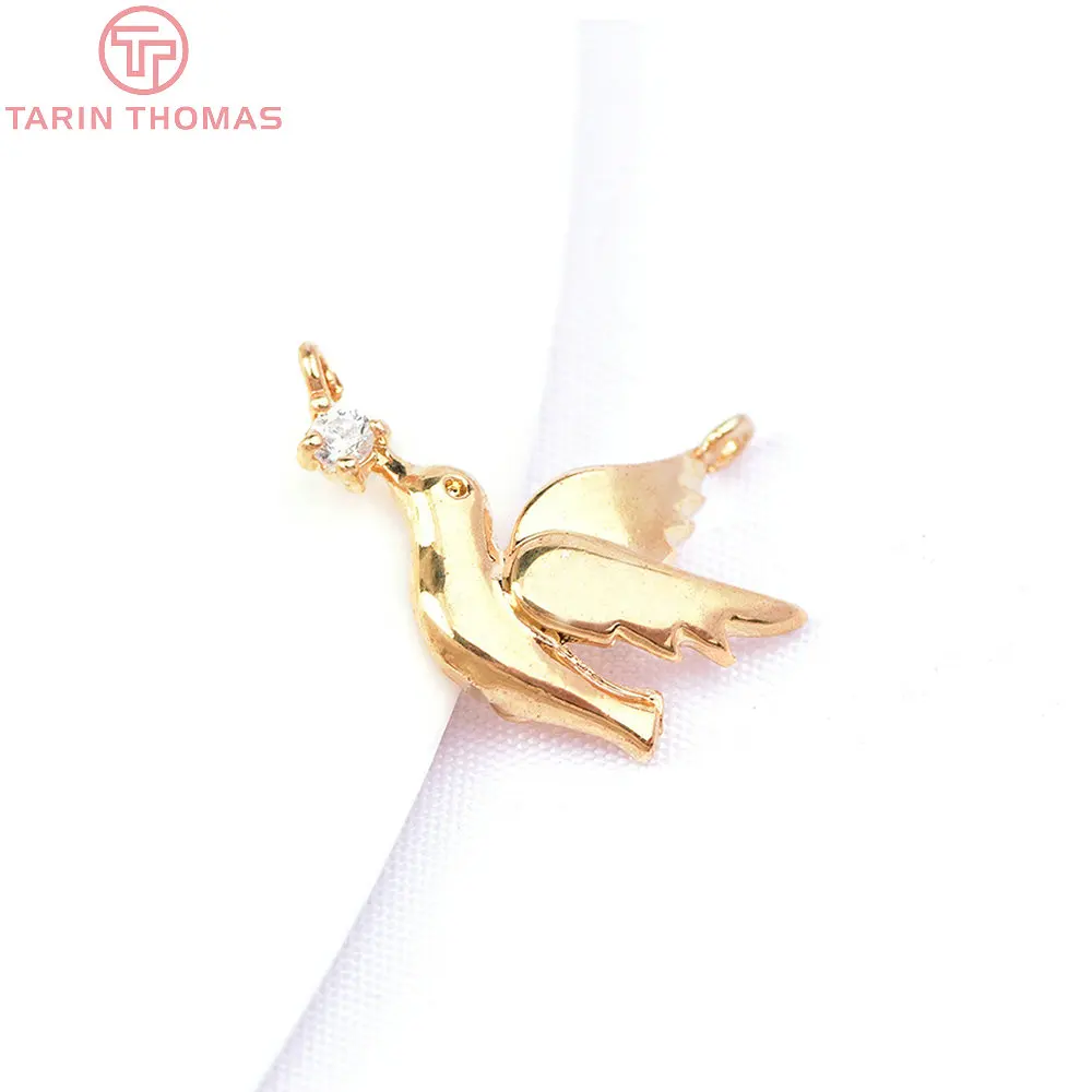 (1620)4PCS 15x12MM 24K Gold Color Plated Bird with Zircon Pendants Charms for DIY Jewelry Making Findings Accessories Wholesales