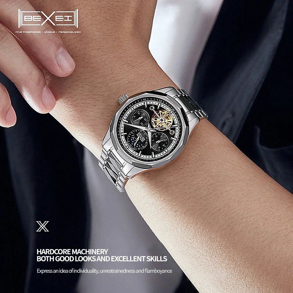 

BEXEI Men's Watches Top Brand Luxury Business Automatic Wristwatch Waterproof Luminous Moon Phase Watch Men