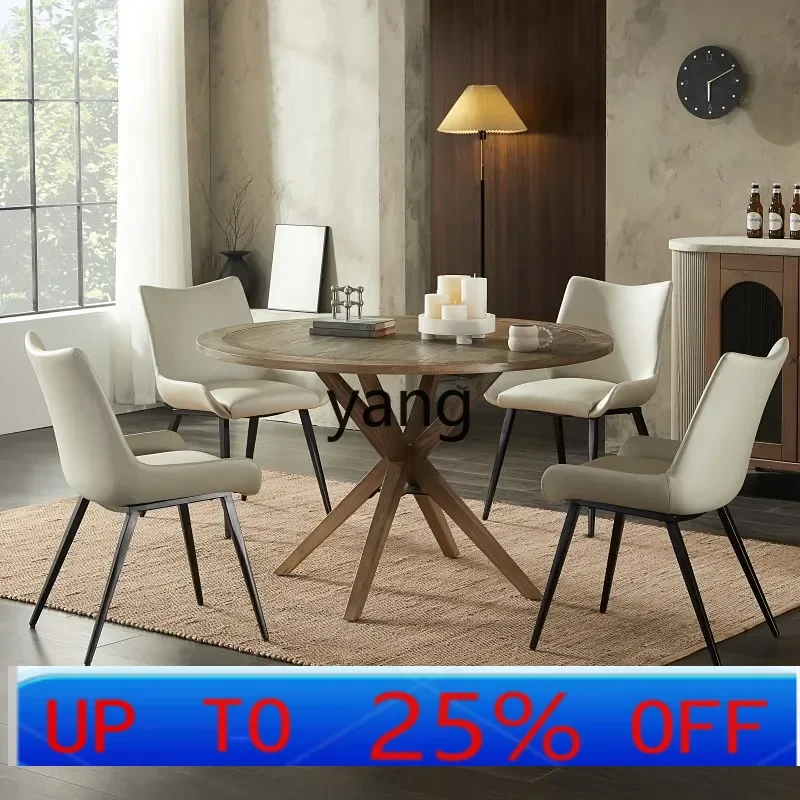 

LH retro old elm dining table small apartment light luxury household solid wood round dining table