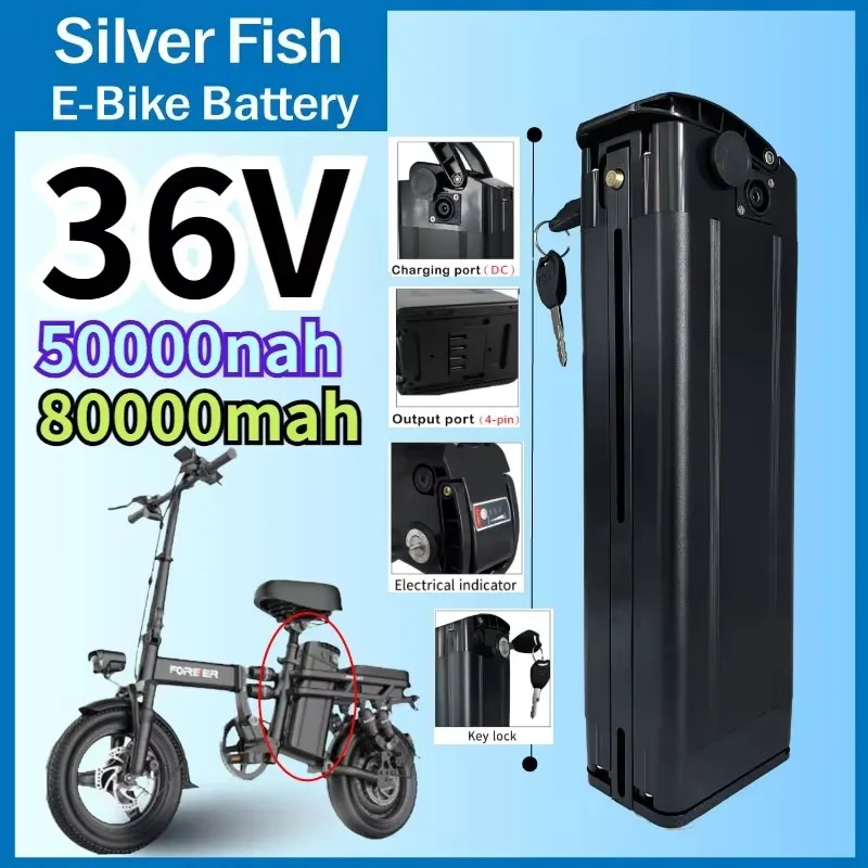 New Silver Fish Electric Vehicle Battery 36V50Ah-80AH Large Capacity Battery 18650 Lithium Battery 500-1000W+charger