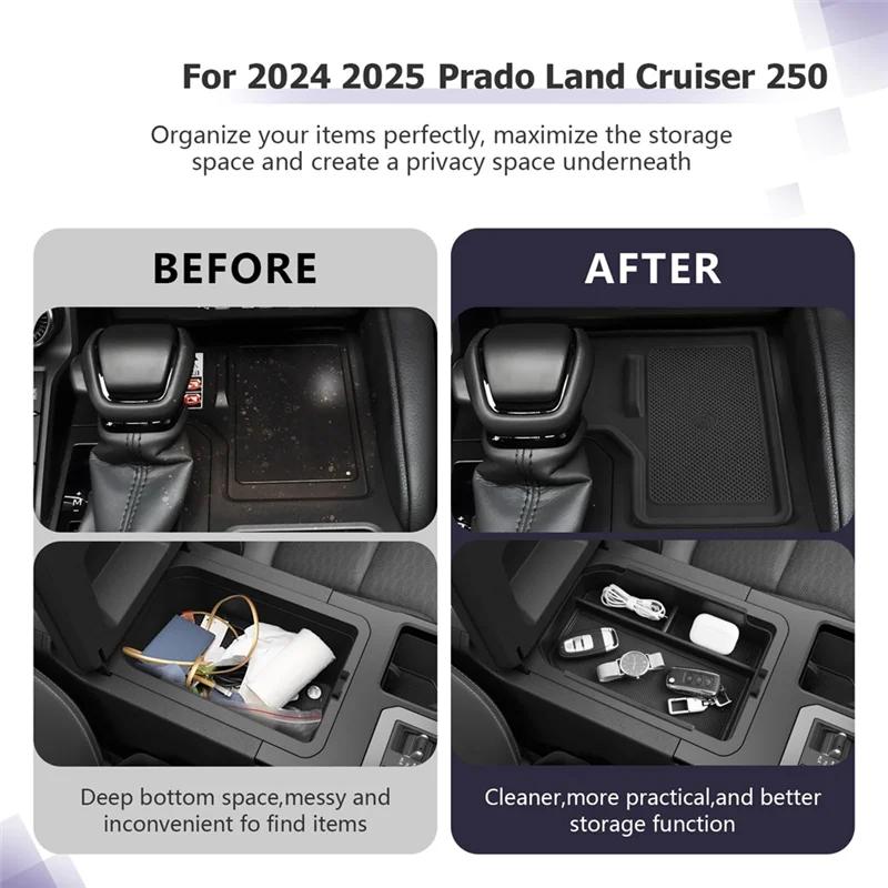 

Trending For Toyota Land Cruiser 250 Prado LC250 2024 LHD Center Console Organizer Storage Box Tray & Wireless Charging Mat
