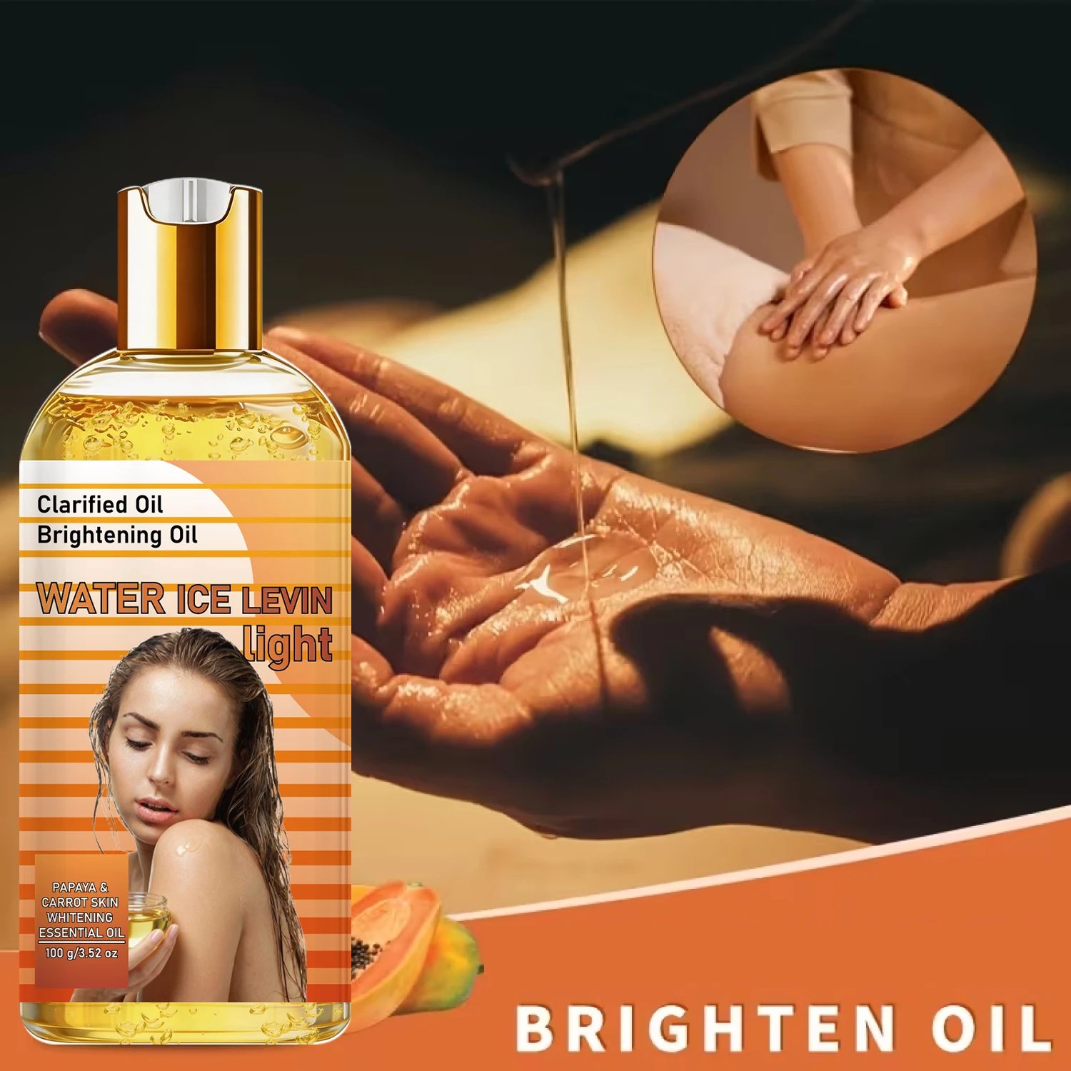Collagen Vitamin C Brightening Clarified Oil, Papaya Carrot Extract Moisturizing Lightweight Body Oil