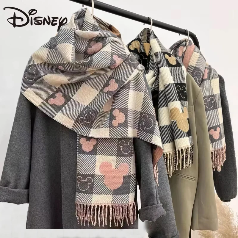 Disney Luxury Winter Cashmere Scarf Women Anime Mickey Minnie Mouse Design Warm Pashmina Blanket Scarves Female Shawl Wraps Gift