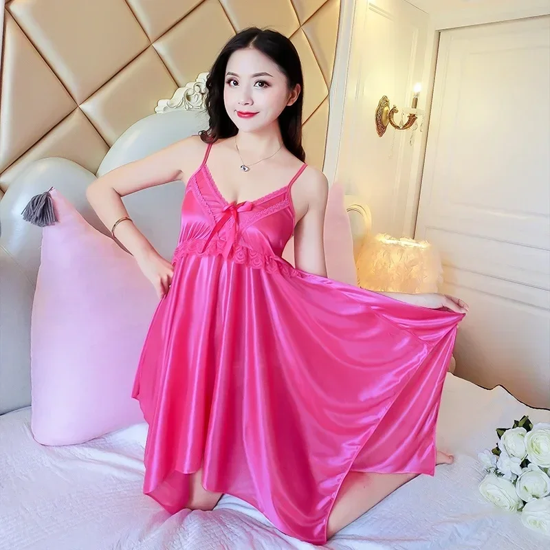 2022 verão sexy lingerie camisola para as mulheres de seda cetim renda espaguete cinta noite vestido sleepwear nightwear nighty