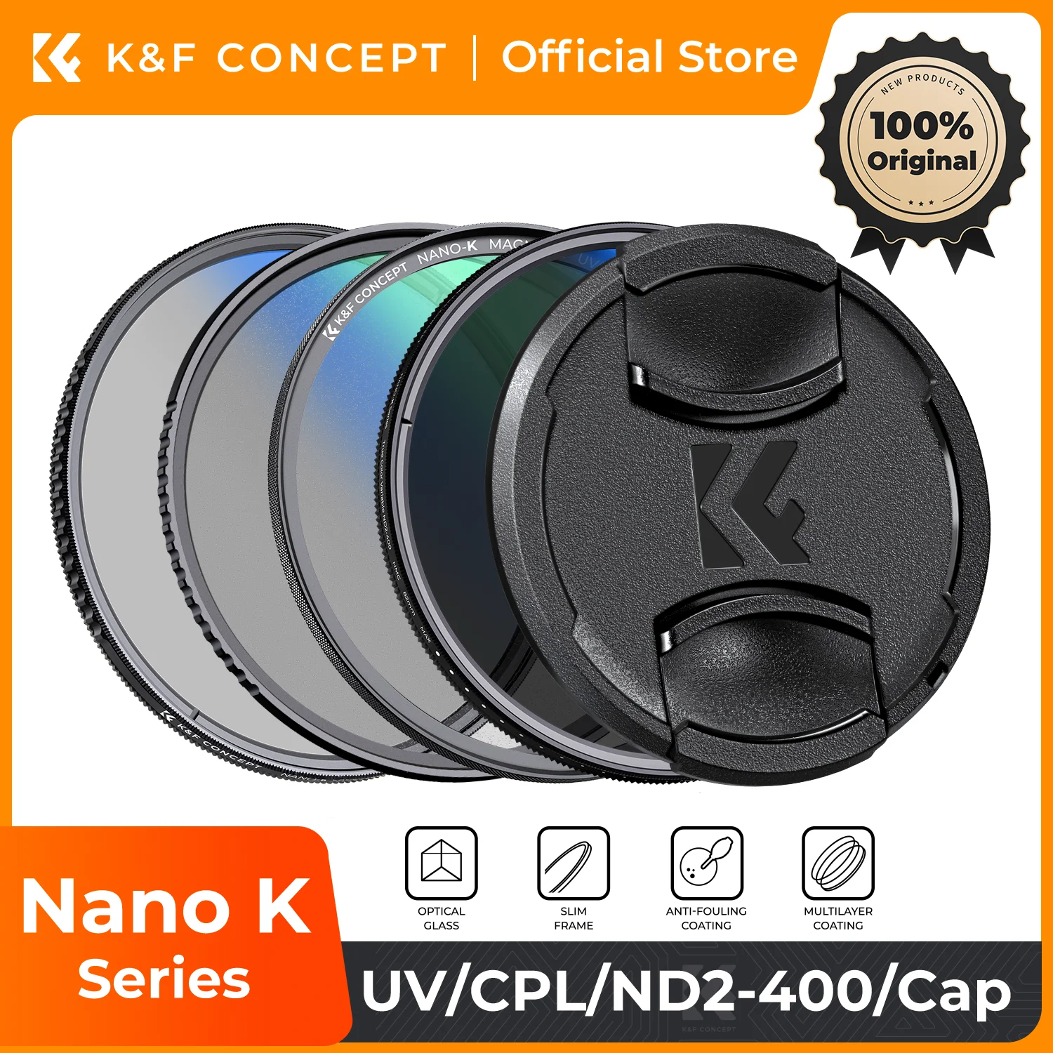 

K&F Concept K Series 49-82mm Filters UV/CPL/ND2-400/Black-Mist 1/4 Cap Clean Cloths Camera Lens Filter Set for Nikon Canon Leica
