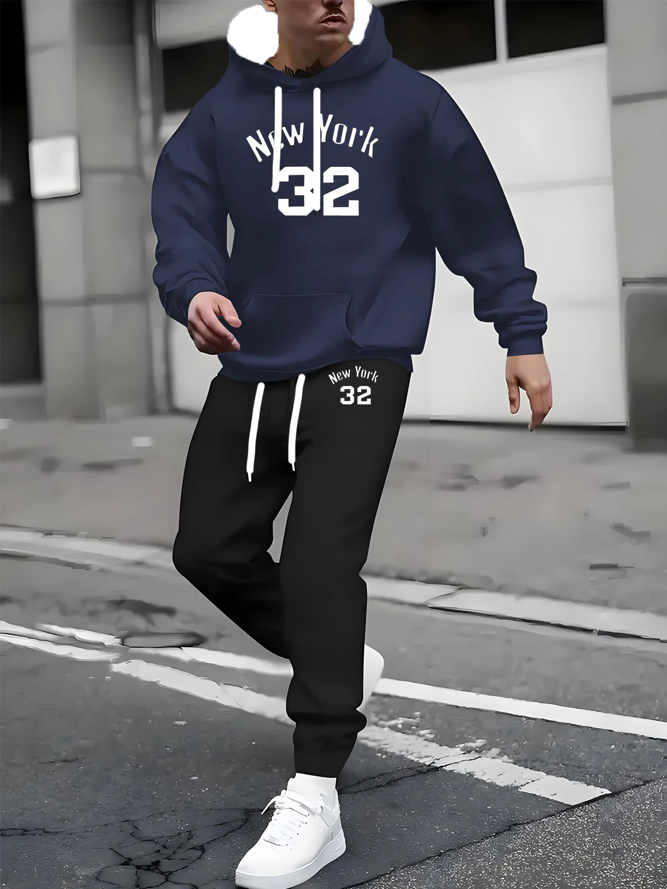 

Autumn and Winter Men Hoodie Set New York 32 Printed Pattern Street Sports Hoodie Set Quick Drying and Breathable Hoodie Set