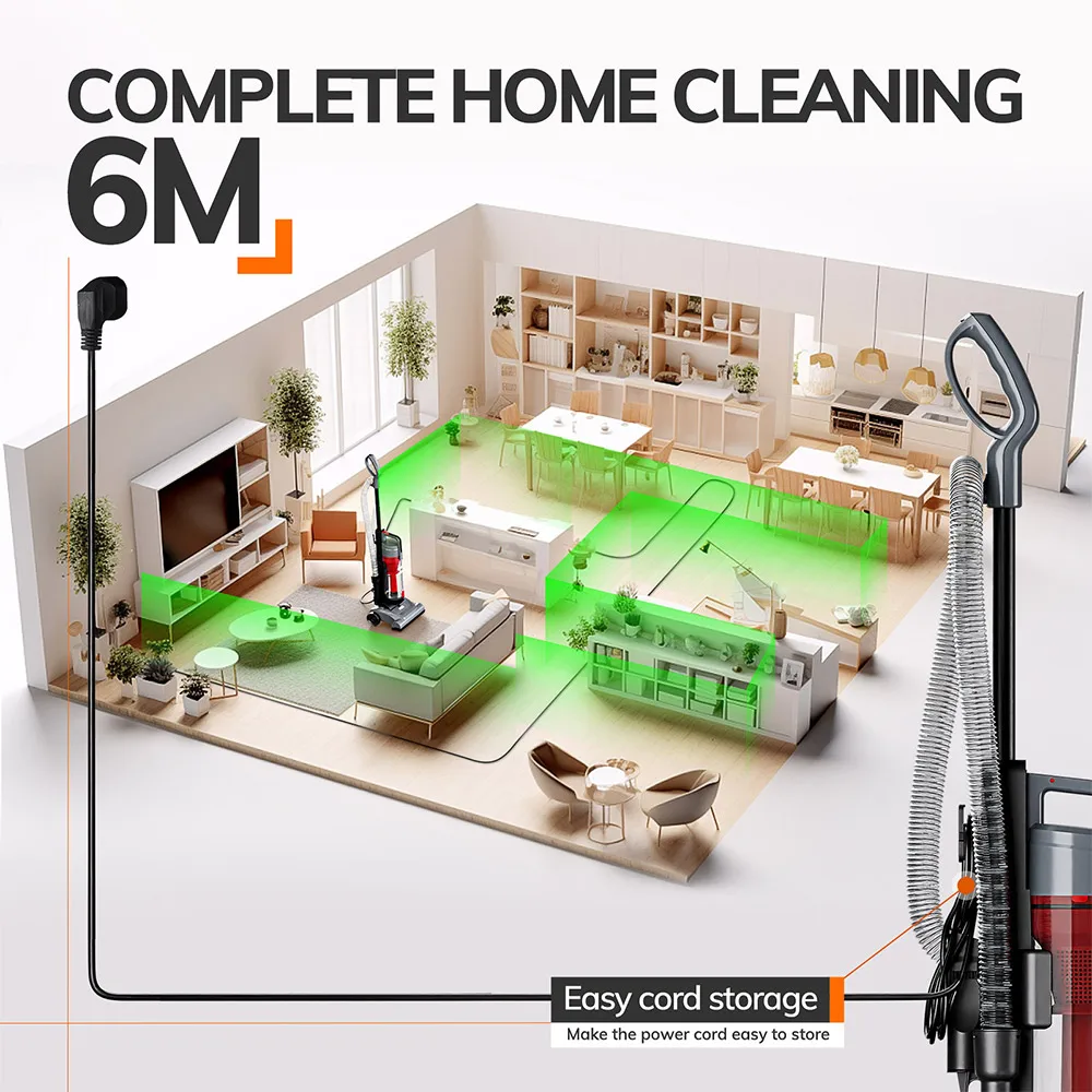 Upright Vacuum Cleaner 1000W Household 6M Wire Vacuum Cleaner with Pet Brush Vertical Upright Floor Home Appliance for Carpet