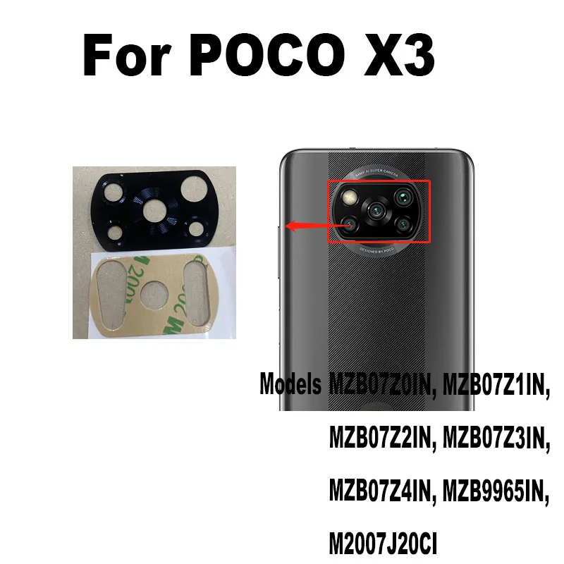 Lente de cámara trasera para Xiaomi POCO X3 PRO, cristal trasero con cubierta de marco, pegatina adhesiva NFC